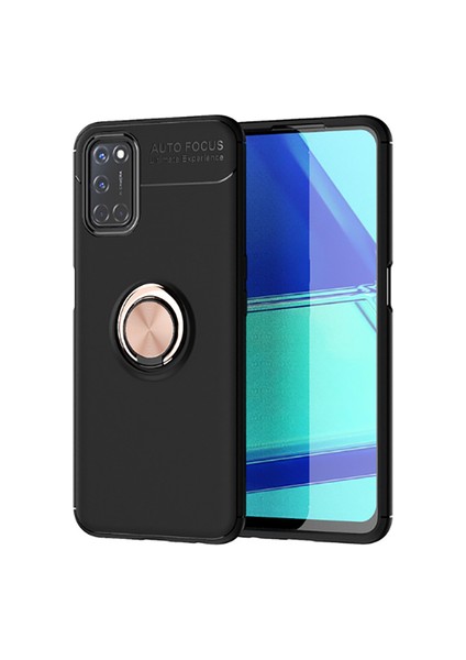 Oppo Reno A92 Kılıf Manyetik (Metal) Yüzüklü ve Stant Olabilen Rewon Premium Silikon Kapak