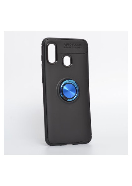 Samsung Galaxy A30 Kılıf Manyetik (Metal) Yüzüklü ve Stant Olabilen Rewon Premium Silikon Kapak