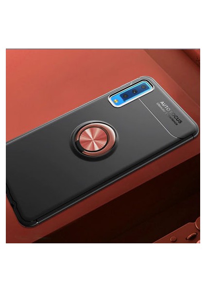 Samsung Galaxy A7 2018 Kılıf Manyetik (Metal) Yüzüklü ve Stant Olabilen Rewon Premium Silikon Kapak