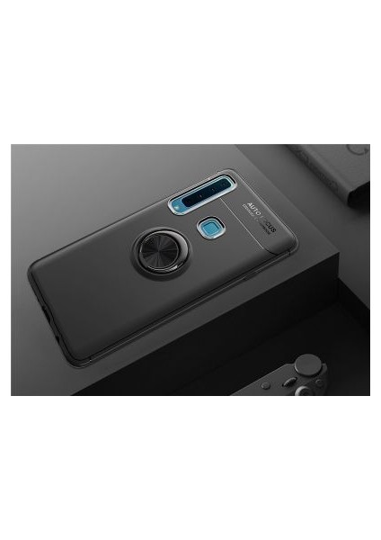 Samsung Galaxy A9 2018 Kılıf Manyetik (Metal) Yüzüklü ve Stant Olabilen Rewon Premium Silikon Kapak