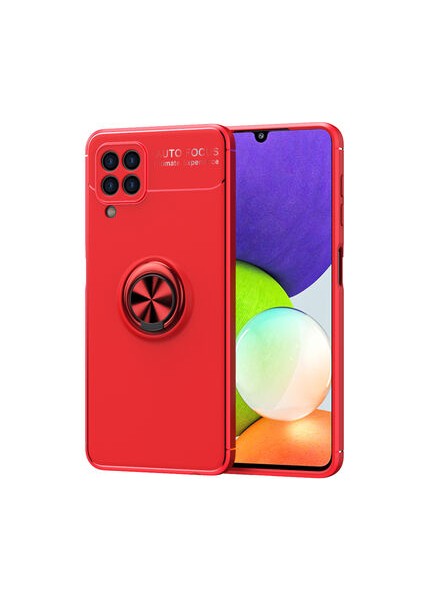 Samsung Galaxy M32 Kılıf Manyetik (Metal) Yüzüklü ve Stant Olabilen Rewon Premium Silikon Kapak