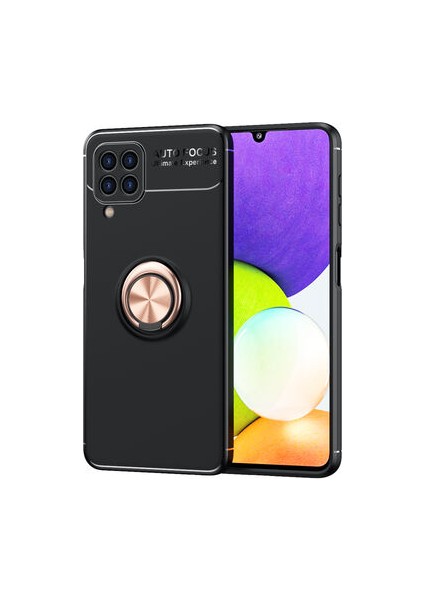 Samsung Galaxy M22 Kılıf Manyetik (Metal) Yüzüklü ve Stant Olabilen Rewon Premium Silikon Kapak