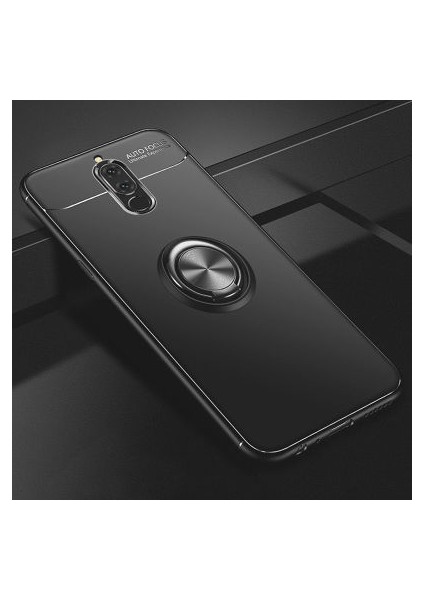 Huawei Mate 10 Lite Kılıf Manyetik (Metal) Yüzüklü ve Stant Olabilen Rewon Premium Silikon Kapak