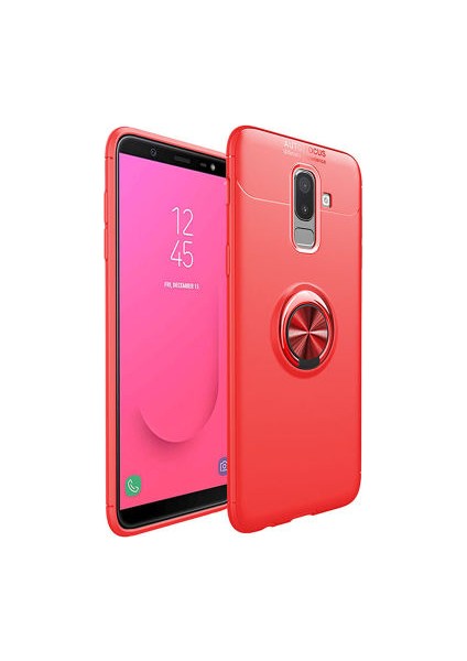 Samsung Galaxy J8 Kılıf Manyetik (Metal) Yüzüklü ve Stant Olabilen Rewon Premium Silikon Kapak