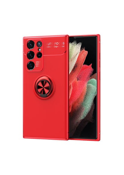 Samsung Galaxy S22 Ultra Kılıf Metal Stant Olabilen Yüzüklü Flexring Premium Silikon Kılıf