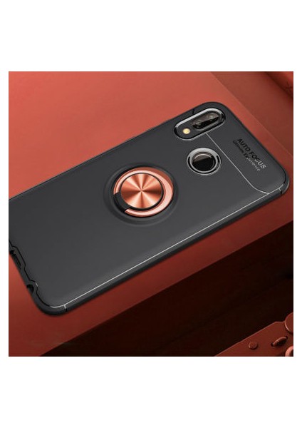 Huawei P20 Lite Kılıf Manyetik (Metal) Yüzüklü ve Stant Olabilen Rewon Premium Silikon Kapak