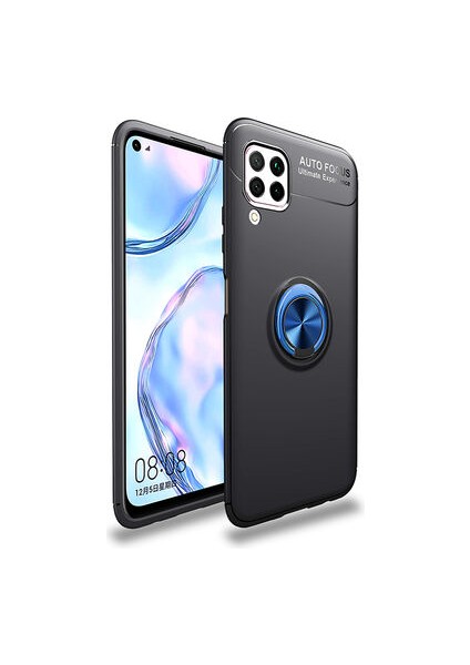 Huawei P40 Lite Kılıf Metal Stant Olabilen Yüzüklü Flexring Premium Silikon Kılıf