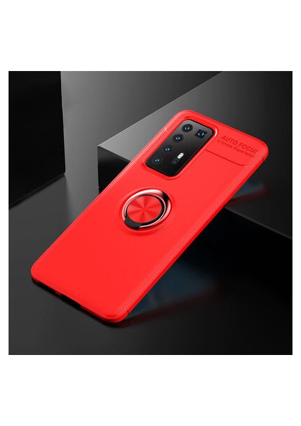 Huawei P40 Pro Kılıf Metal Stant Olabilen Yüzüklü Flexring Premium Silikon Kılıf