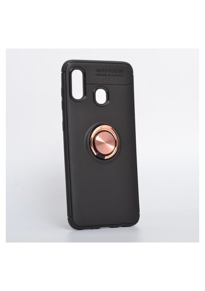 Samsung Galaxy A30 Kılıf Manyetik (Metal) Yüzüklü ve Stant Olabilen Rewon Premium Silikon Kapak