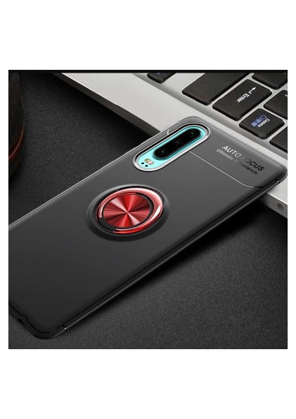 Huawei P30 Kılıf Manyetik (Metal) Yüzüklü ve Stant Olabilen Rewon Premium Silikon Kapak