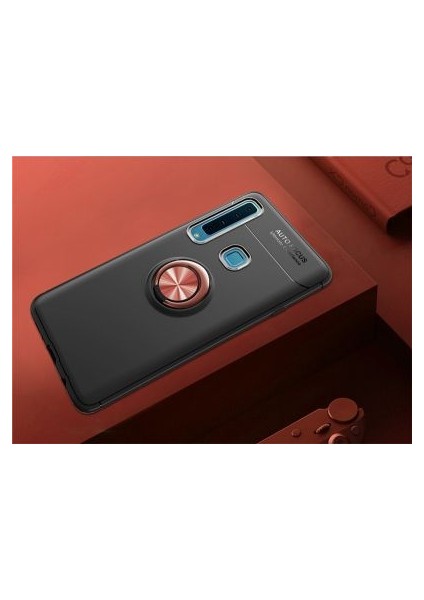 Samsung Galaxy A9 2018 Kılıf Manyetik (Metal) Yüzüklü ve Stant Olabilen Rewon Premium Silikon Kapak