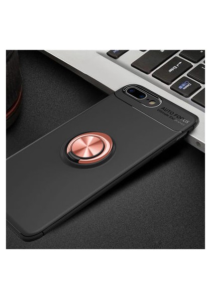 iPhone 7 Plus Kılıf Metal Stant Olabilen Yüzüklü Flexring Premium Silikon Kılıf
