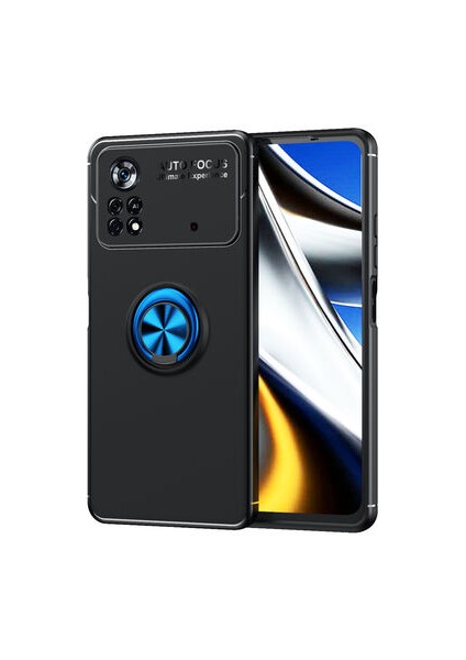Poco M4 Pro 4g Kılıf Manyetik (Metal) Yüzüklü ve Stant Olabilen Rewon Premium Silikon Kapak