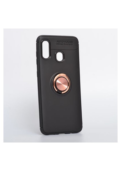 Samsung Galaxy A20 Kılıf Metal Stant Olabilen Yüzüklü Flexring Premium Silikon Kılıf