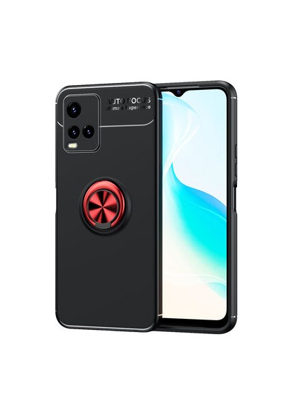 Vivo Y21S Kılıf Manyetik (Metal) Yüzüklü ve Stant Olabilen Rewon Premium Silikon Kapak