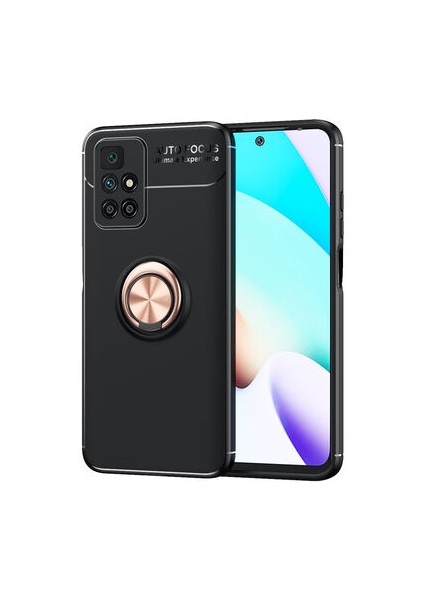 Redmi 10 Kılıf Metal Stant Olabilen Yüzüklü Flexring Premium Silikon Kılıf