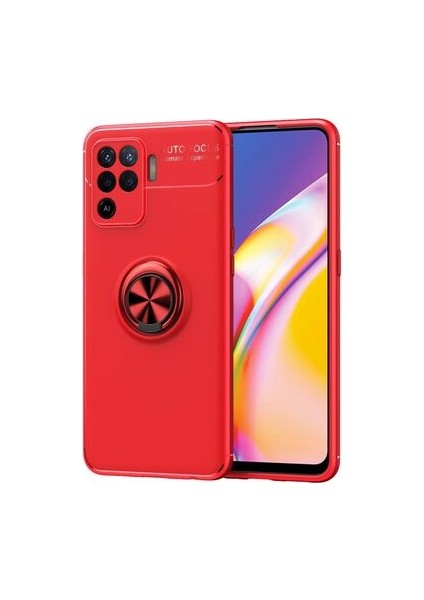 Oppo Reno 5 Lite Kılıf Metal Stant Olabilen Yüzüklü Flexring Premium Silikon Kılıf