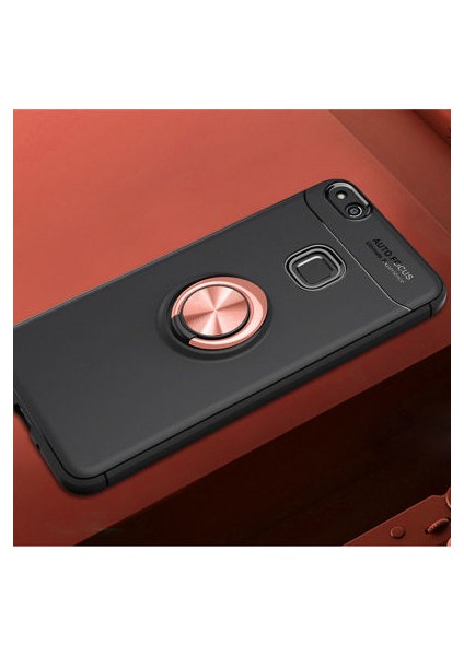 Huawei P10 Lite Kılıf Metal Stant Olabilen Yüzüklü Flexring Premium Silikon Kılıf
