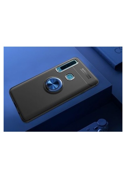 Samsung Galaxy A9 2018 Kılıf Manyetik (Metal) Yüzüklü ve Stant Olabilen Rewon Premium Silikon Kapak