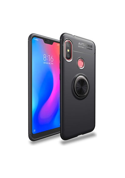 Redmi Note 6 Pro Kılıf Metal Stant Olabilen Yüzüklü Flexring Premium Silikon Kılıf