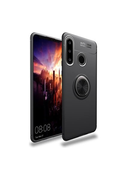 Huawei Y6P Kılıf Manyetik (Metal) Yüzüklü ve Stant Olabilen Rewon Premium Silikon Kapak