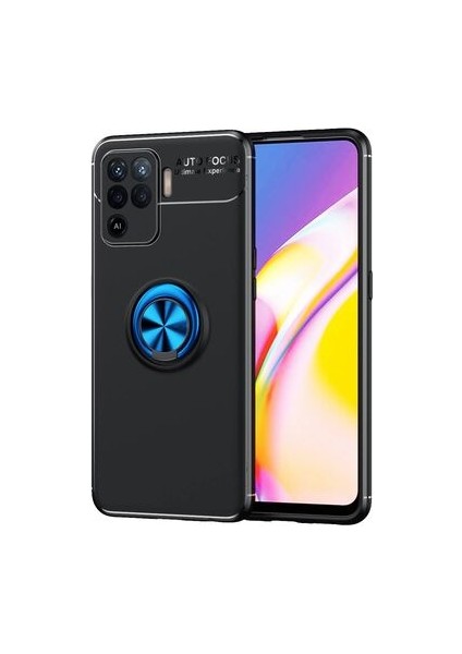 Oppo Reno 5 Lite Kılıf Metal Stant Olabilen Yüzüklü Flexring Premium Silikon Kılıf