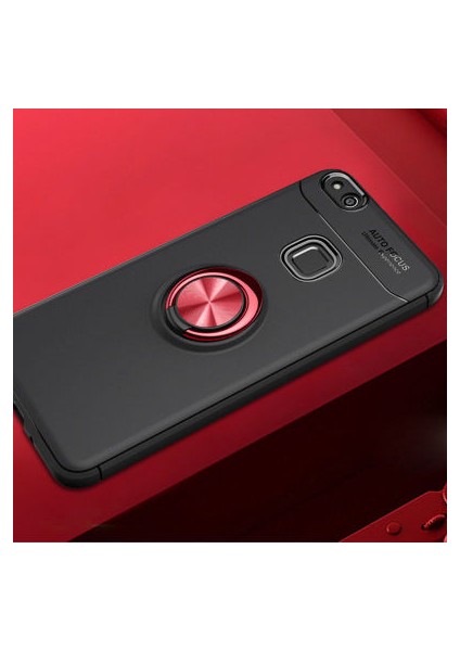 Huawei P10 Lite Kılıf Metal Stant Olabilen Yüzüklü Flexring Premium Silikon Kılıf