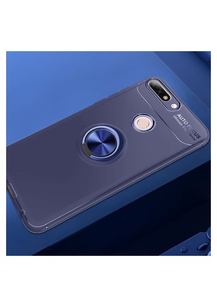 Huawei Y7 2018 Kılıf Metal Stant Olabilen Yüzüklü Flexring Premium Silikon Kılıf