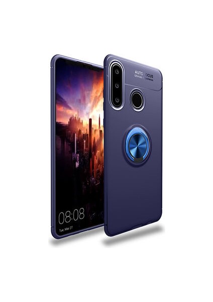 Huawei Y6P Kılıf Manyetik (Metal) Yüzüklü ve Stant Olabilen Rewon Premium Silikon Kapak