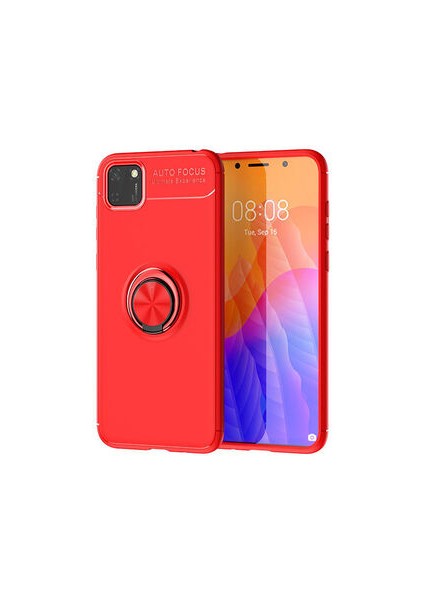 Huawei Y5P Kılıf Manyetik (Metal) Yüzüklü ve Stant Olabilen Rewon Premium Silikon Kapak