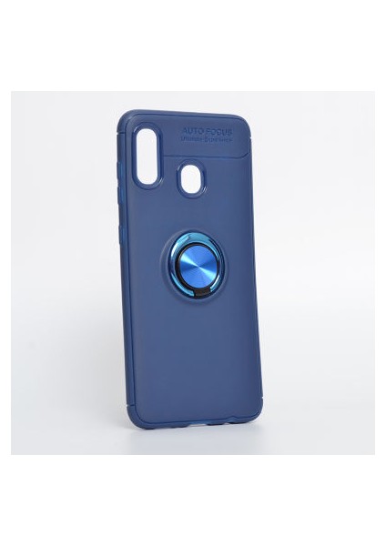 Samsung Galaxy A30 Kılıf Manyetik (Metal) Yüzüklü ve Stant Olabilen Rewon Premium Silikon Kapak