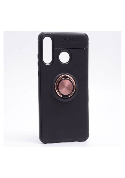 Huawei P30 Lite Kılıf Manyetik (Metal) Yüzüklü ve Stant Olabilen Rewon Premium Silikon Kapak