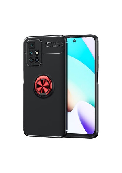 Redmi 10 Kılıf Metal Stant Olabilen Yüzüklü Flexring Premium Silikon Kılıf