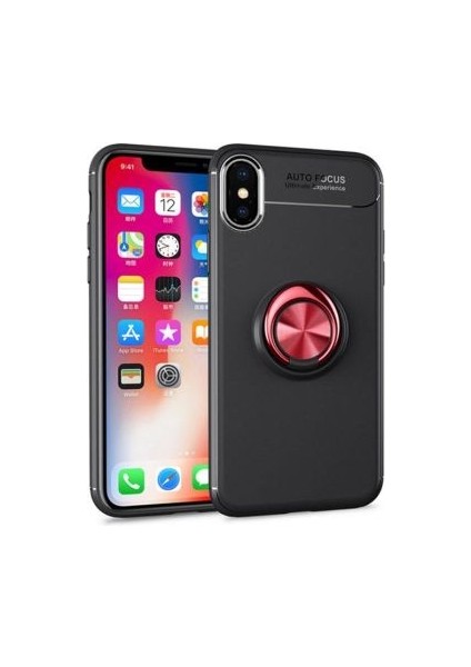 iPhone Xs Max Kılıf Metal Stant Olabilen Yüzüklü Flexring Premium Silikon Kılıf