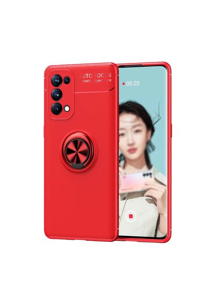 Oppo Reno 5 Pro 5g Kılıf Metal Stant Olabilen Yüzüklü Flexring Premium Silikon Kılıf