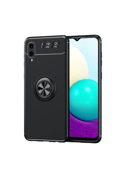 Samsung Galaxy A02 Kılıf Metal Stant Olabilen Yüzüklü Flexring Premium Silikon Kılıf