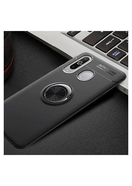 Samsung Galaxy A20S Kılıf Metal Stant Olabilen Yüzüklü Flexring Premium Silikon Kılıf