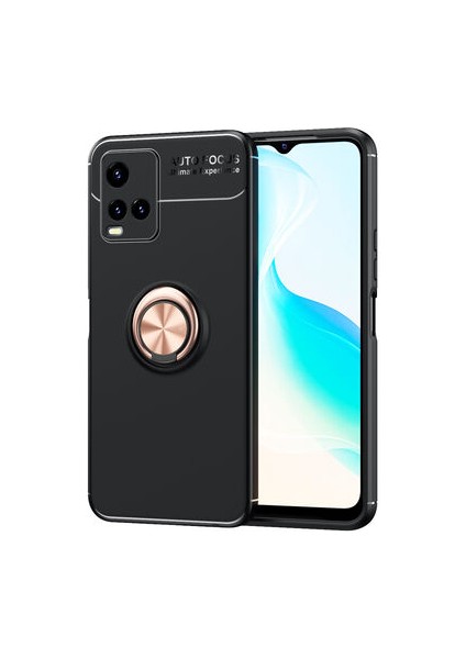 Vivo Y21S Kılıf Metal Stant Olabilen Yüzüklü Flexring Premium Silikon Kılıf