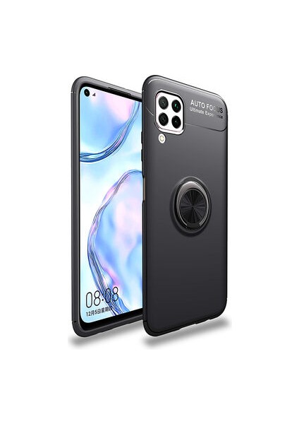 Huawei P40 Lite Kılıf Metal Stant Olabilen Yüzüklü Flexring Premium Silikon Kılıf