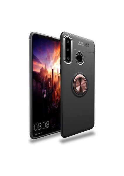 Huawei Y6P Kılıf Metal Stant Olabilen Yüzüklü Flexring Premium Silikon Kılıf