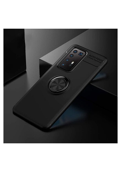 Huawei P40 Pro Kılıf Metal Stant Olabilen Yüzüklü Flexring Premium Silikon Kılıf