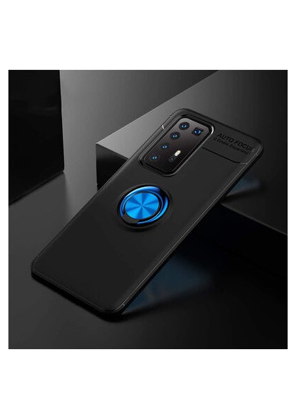 Huawei P40 Pro Kılıf Metal Stant Olabilen Yüzüklü Flexring Premium Silikon Kılıf