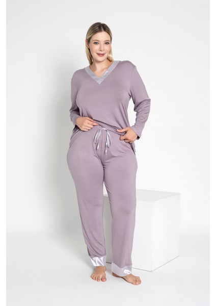 Kadın Battal Viskon V Yaka Uzunkol Pijama Takım C840-817
