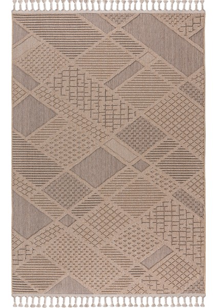 Roma Bej Kahve Yumuşak Bukleli ve Püsküllü Makine Dokuma Halı Oturma Odası Salon Mutfak Antre