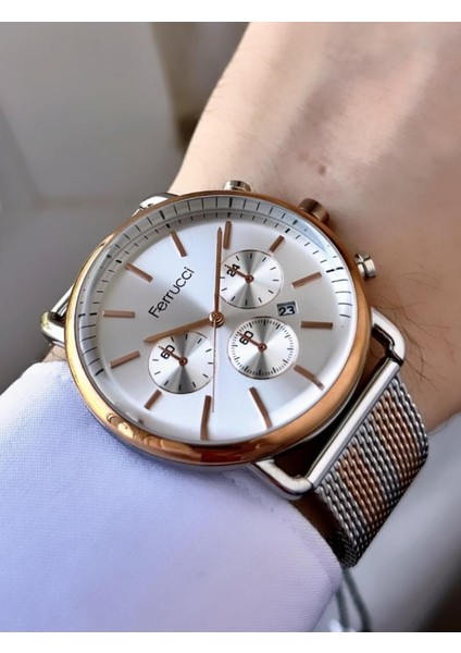 Erkek Rose Hasır Kordon Takvimli Fonksiyonlu - Ikonik Rose Altın ve Gümüş Kombinasyonu