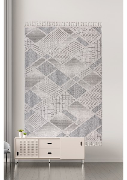 Roma Gri Krem Antrasit Yumuşak Bukleli ve Püsküllü Makine Dokuma Halı Oturma Odası Salon Mutfak Antre fiyatları