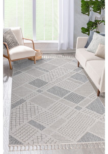 Roma Gri Krem Antrasit Yumuşak Bukleli ve Püsküllü Makine Dokuma Halı Oturma Odası Salon Mutfak Antre modelleri