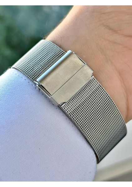 Erkek Koyu Mavi Hareketli Detay Kadran Gümüş Hasır Kordon Analog Saat modelleri