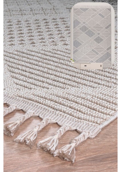 Roma Gri Krem Antrasit Yumuşak Bukleli ve Püsküllü Makine Dokuma Halı Oturma Odası Salon Mutfak Antre