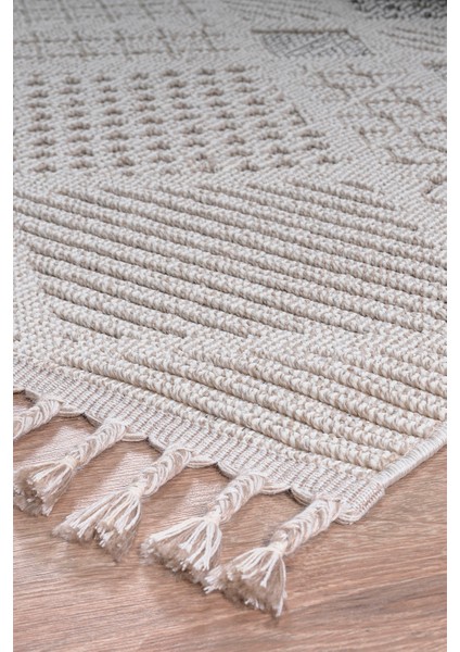 Roma Gri Krem Antrasit Yumuşak Bukleli ve Püsküllü Makine Dokuma Halı Oturma Odası Salon Mutfak Antre